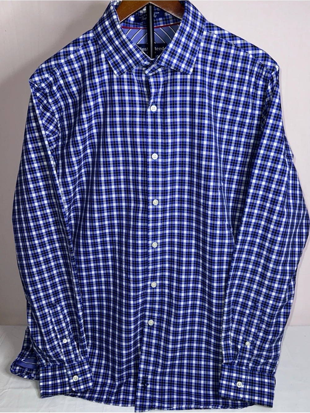 Austin Reed Blue Plaid Button-Down Dress Shirt
